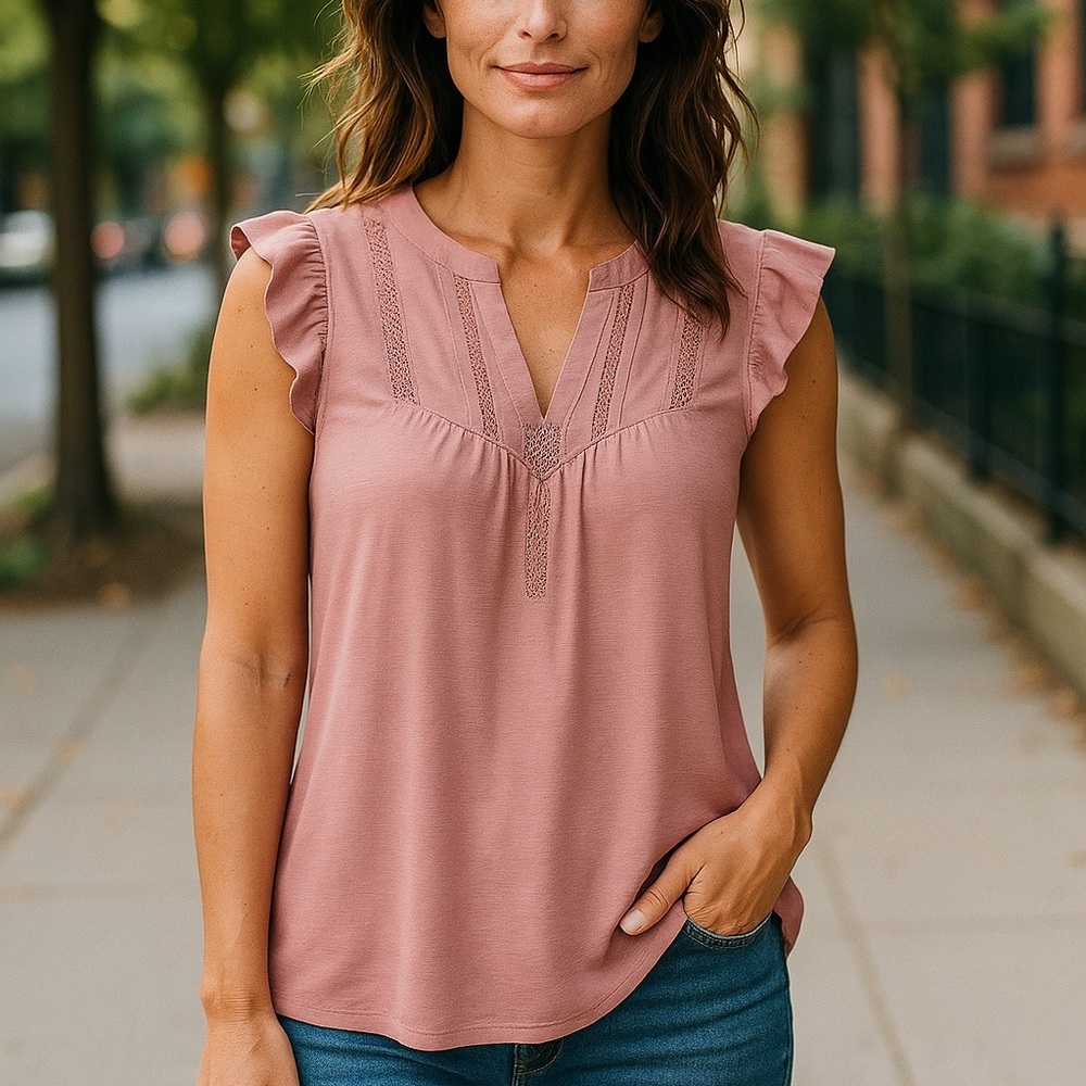 Tamara H. Chic Ruffle Sleeve Blouse in Dusty Pink NWOT